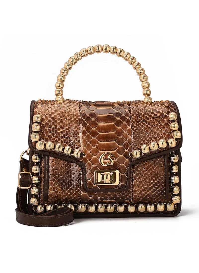 كارمن ستيفنز حقيبة كروس بودي بلون بني قهوة من جلد الثعبان